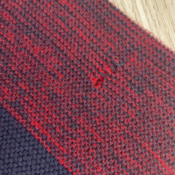 Look.  Knit unisex Red, Blue and Tan Infinity Scarf - Picture 5 of 9